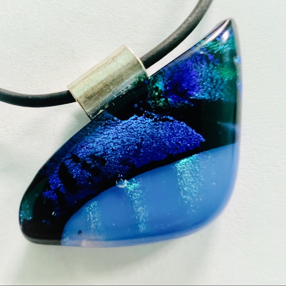 Blue Wave Art Glass Dichroic Pendant Blue Pendant Blue Lavender - Picture 1 of 5